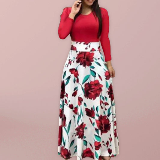 Women's Long Dress Digital Print Colorblock Short Sleeve Dress