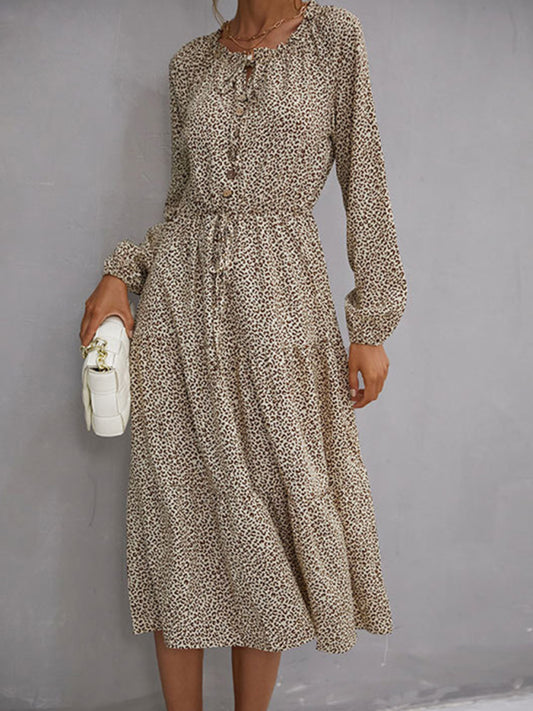 women's leopard print long sleeve dress