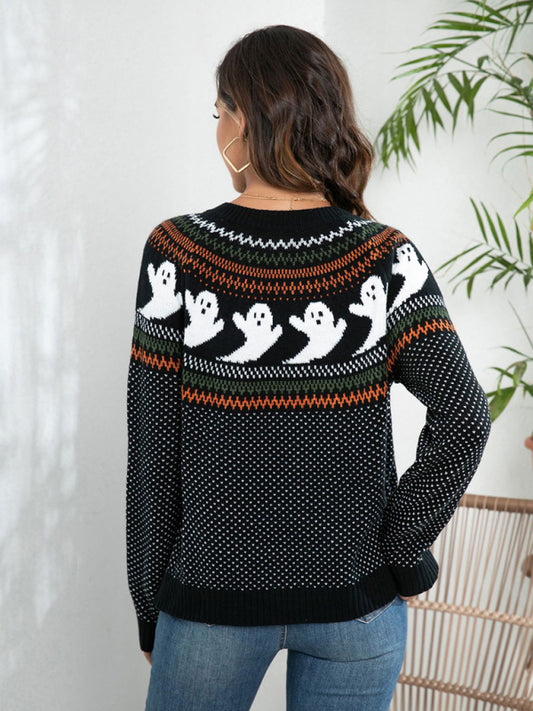 New Halloween ghost retro polka dot long sleeve knitted cardigan sweater